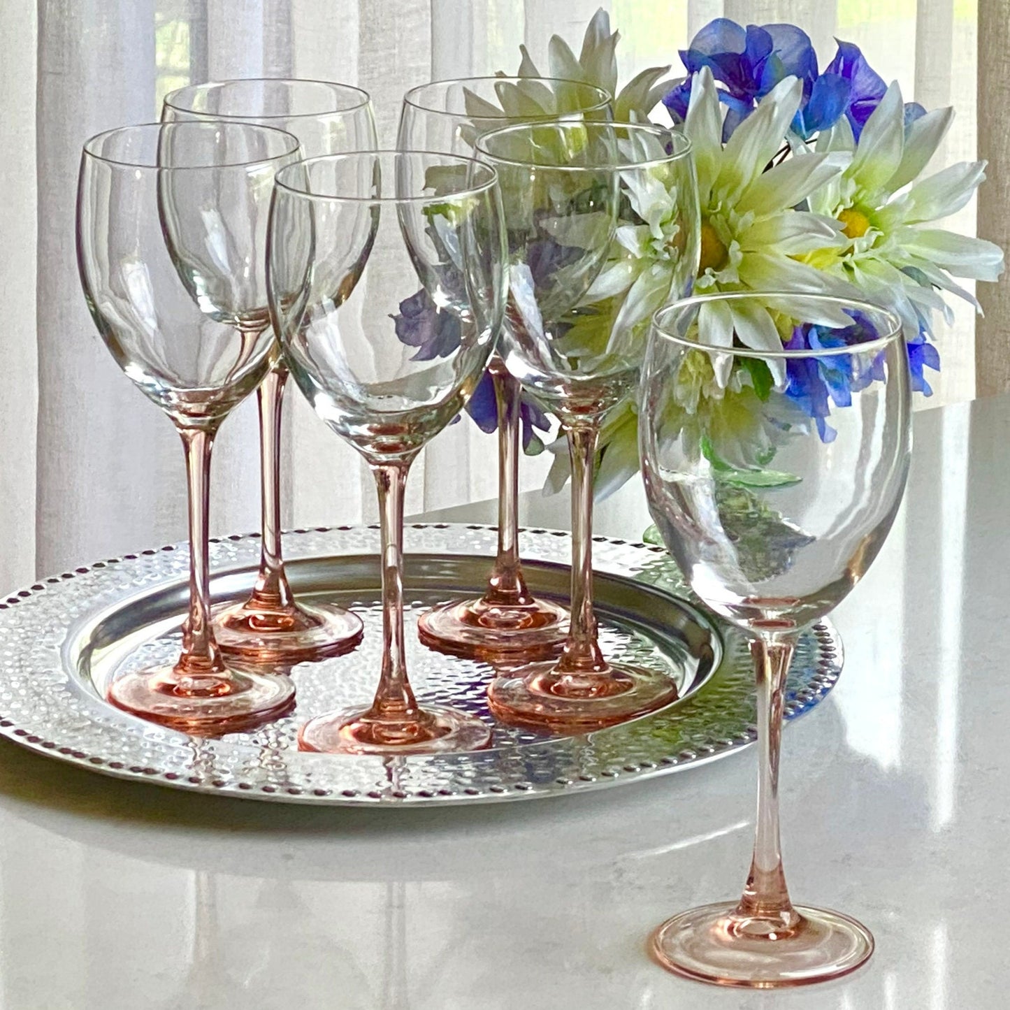 Vintage Luminarc Pink Stem Glasses by J.G. Durand of Verrerie Cristallerie D'Arques in France - Set of 6 (Set #6LB)