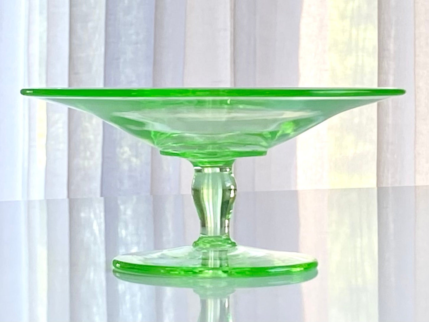 Vintage Pairpoint Uranium Glass Pedestal Compote / Candy Dish