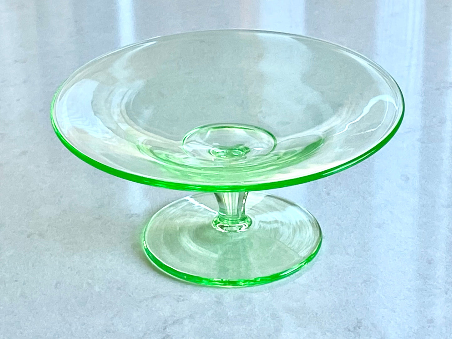 Vintage Pairpoint Uranium Glass Pedestal Compote / Candy Dish