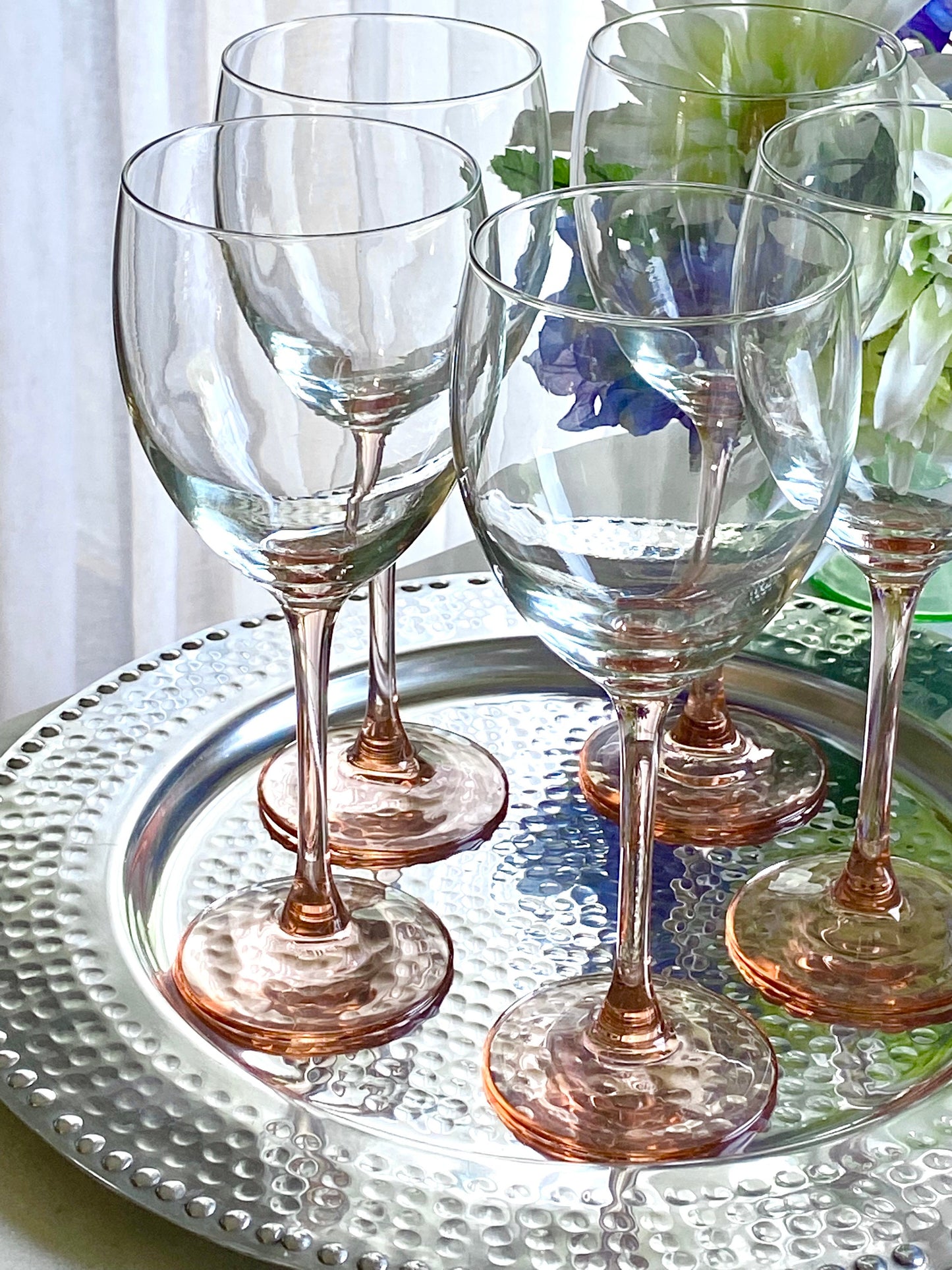 Vintage Luminarc Pink Stem Glasses by J.G. Durand of Verrerie Cristallerie D'Arques in France - Set of 6 (Set #6LB)