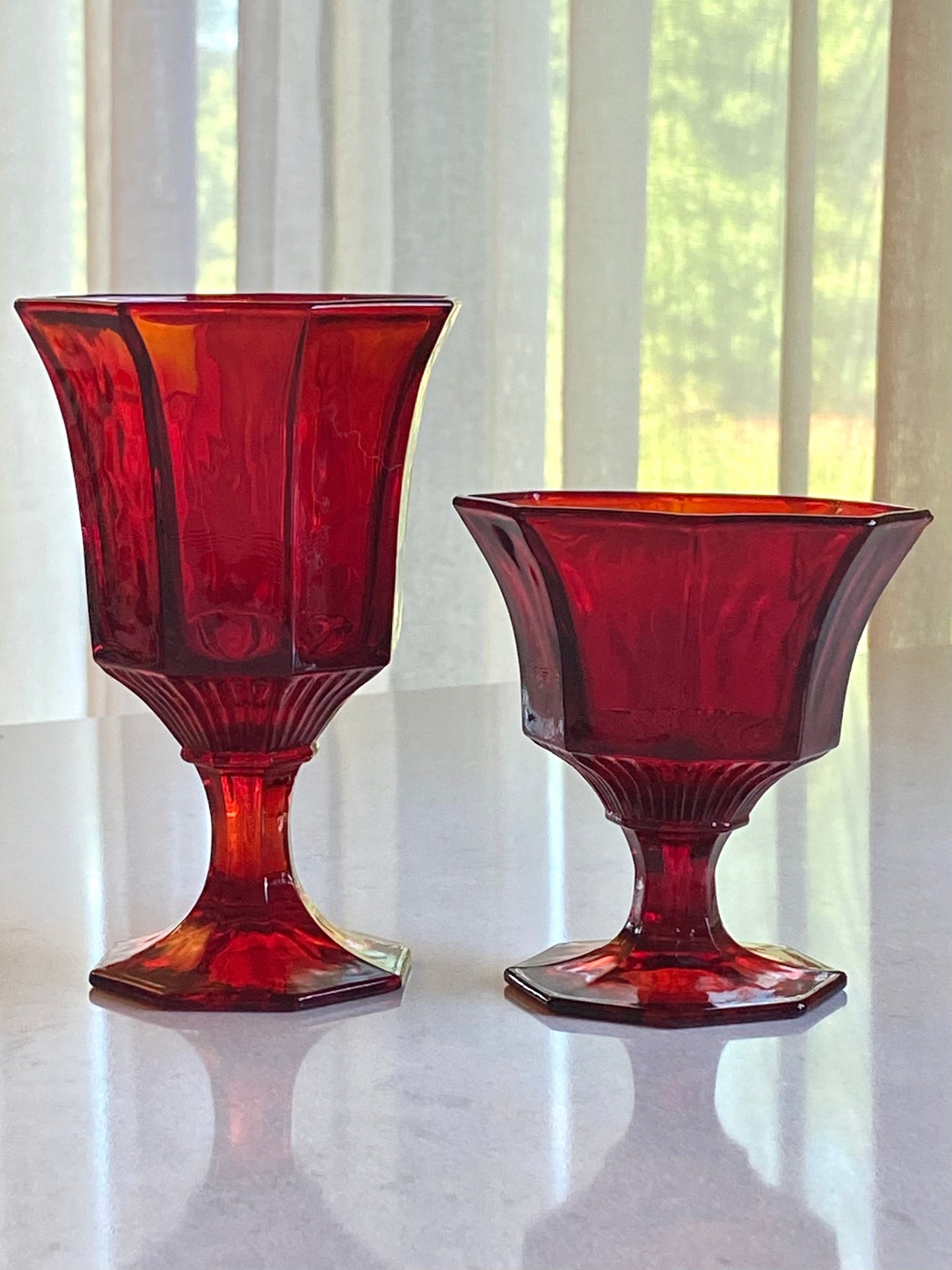 Vintage Independence Glass Amberina Ruby Octagonal Champagne Glasses / Sherbet Dishes - Set of 12