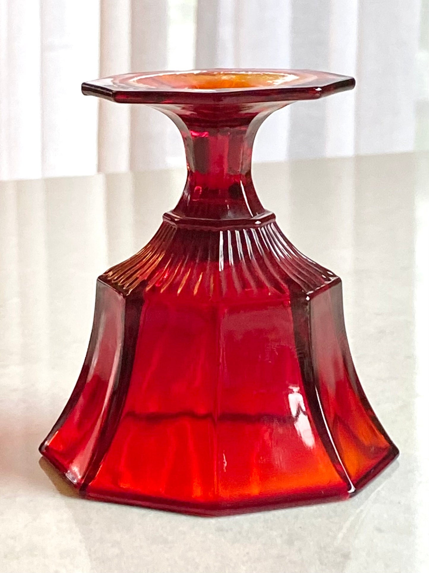 Vintage Independence Glass Amberina Ruby Octagonal Champagne Glasses / Sherbet Dishes - Set of 12