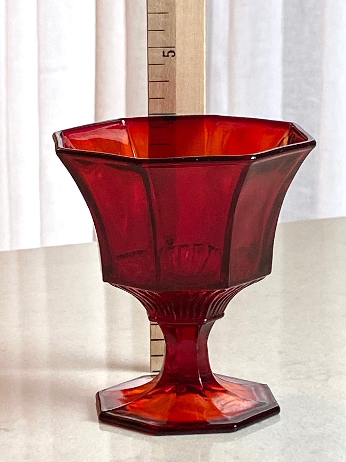 Vintage Independence Glass Amberina Ruby Octagonal Champagne Glasses / Sherbet Dishes - Set of 12