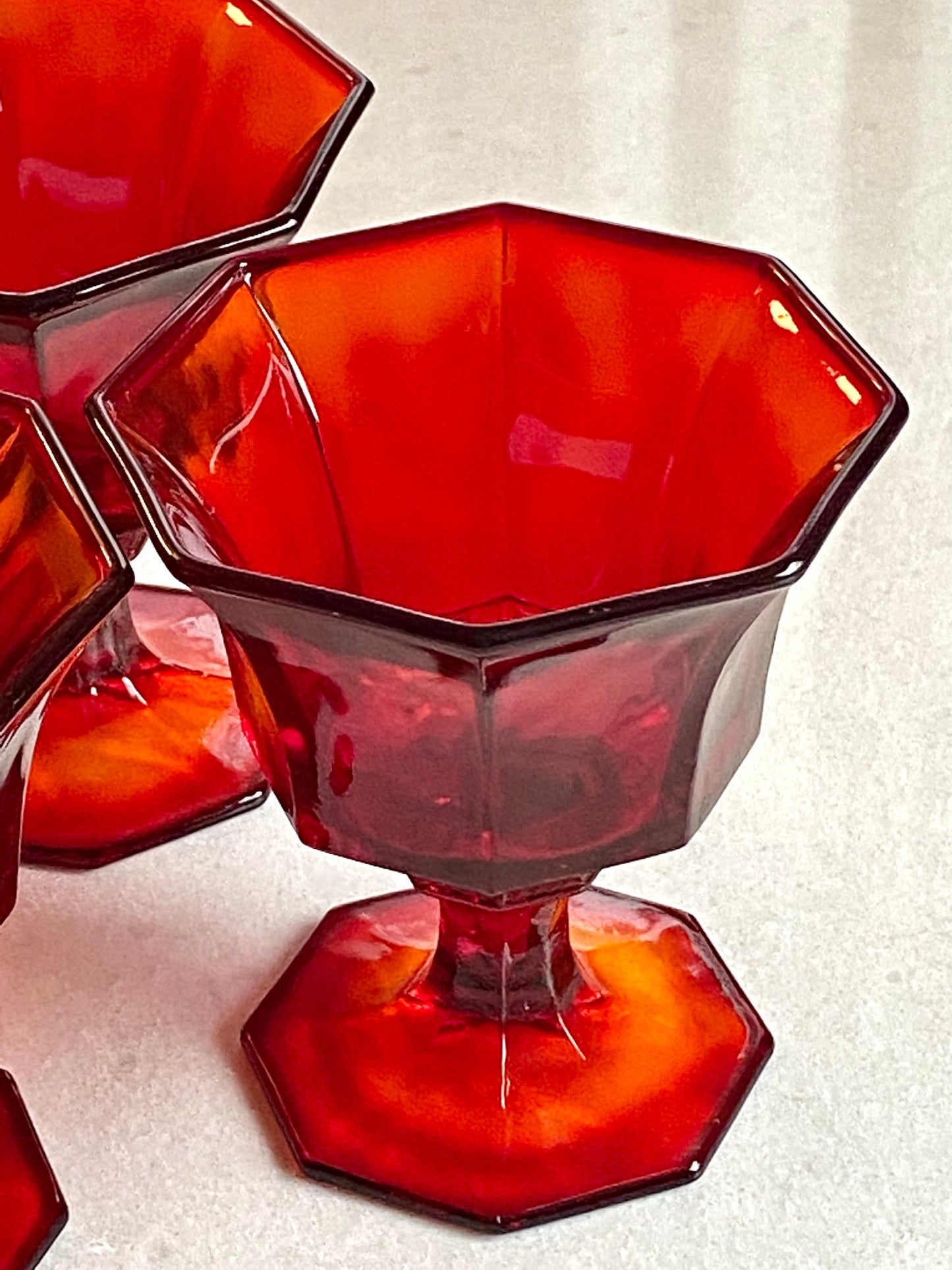 Vintage Independence Glass Amberina Ruby Octagonal Champagne Glasses / Sherbet Dishes - Set of 12