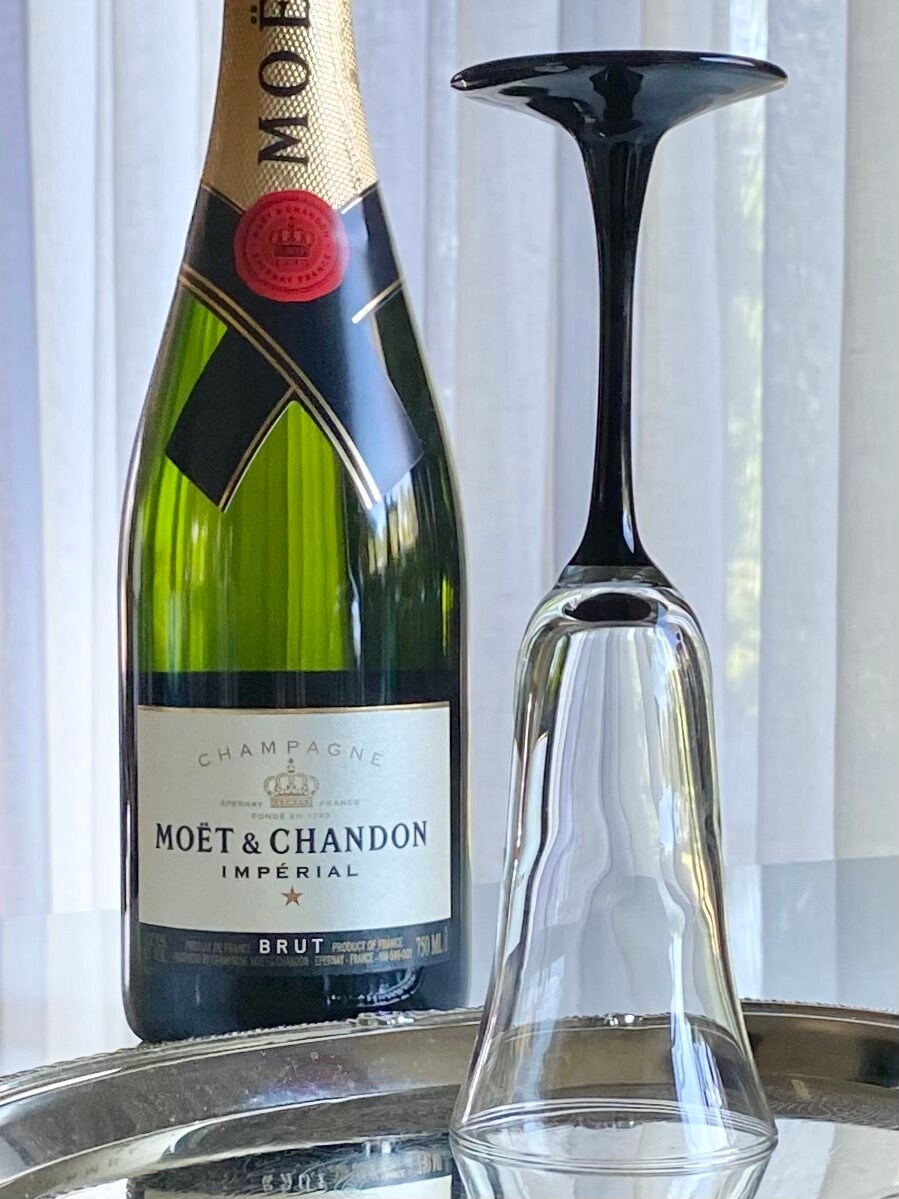 Vintage Cristal D'Arques-Durand American Black Stem Fluted Glasses - Set of 4 (Set #4001A)