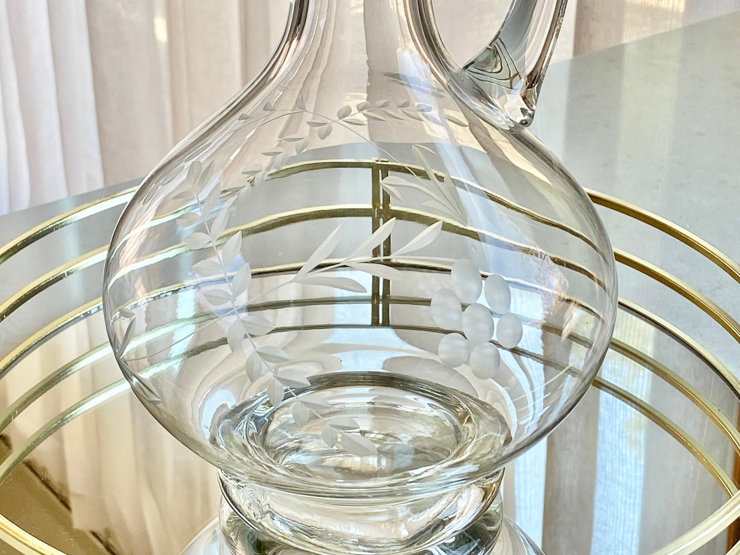 Vintage Etched Decanter and Five (5) Glasses (Set #1022)