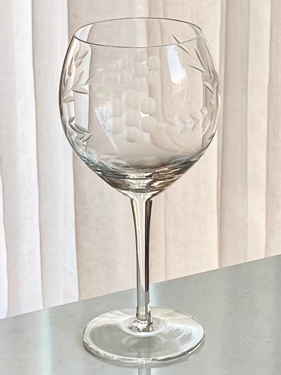 Vintage Etched Decanter and Five (5) Glasses (Set #1022)