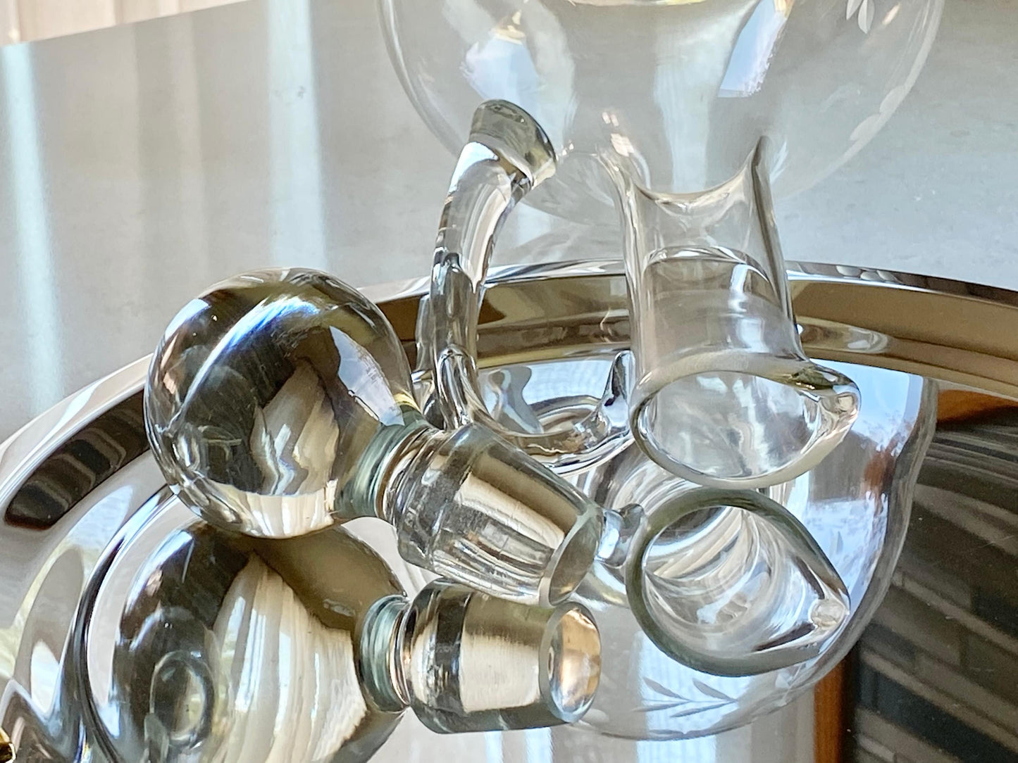 Vintage Etched Decanter and Five (5) Glasses (Set #1022)