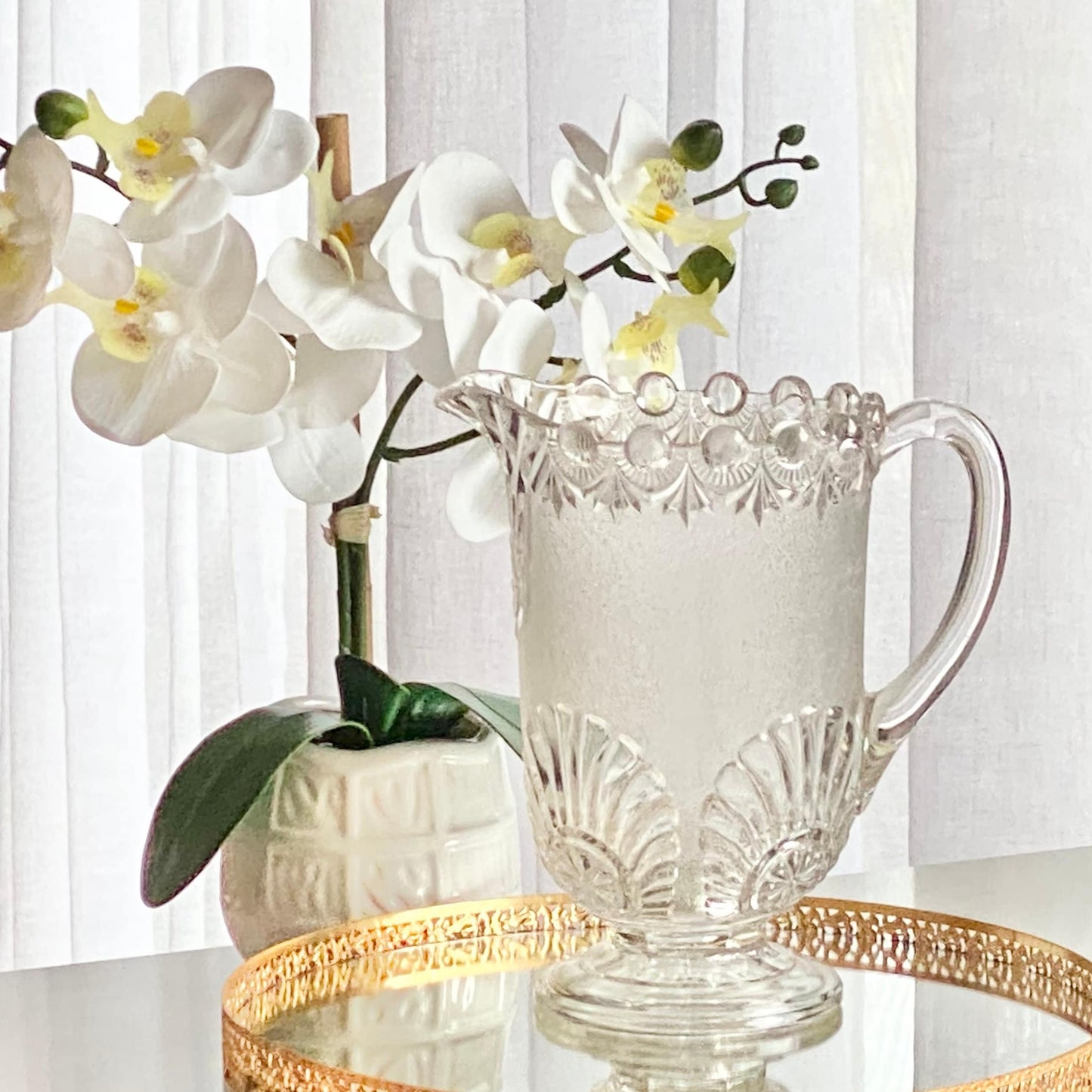 Vintage Westmoreland Shell and Jewel Stippled Pitcher