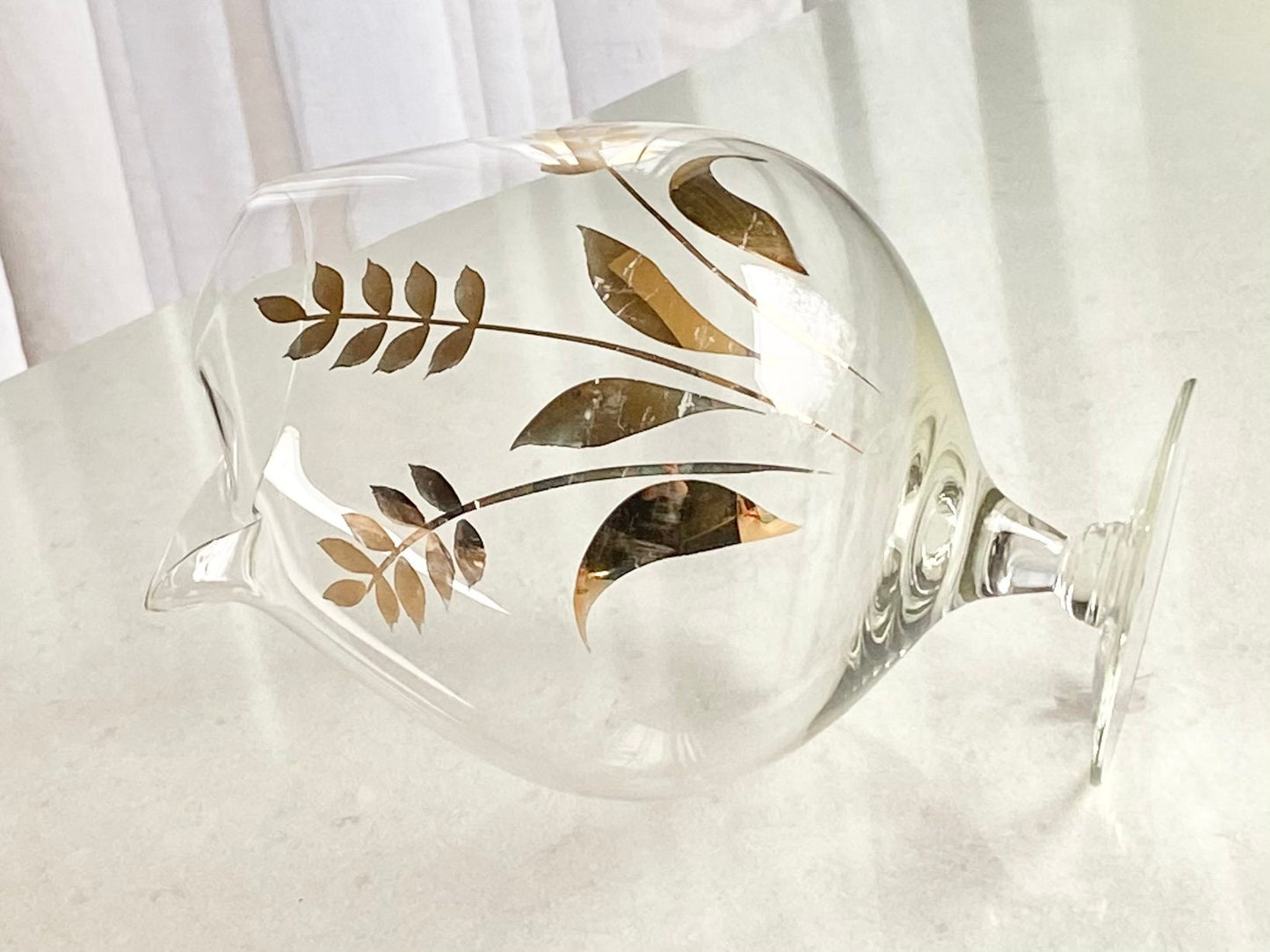 Vintage Cera Glass Gold Wheat Leaf Pitcher and Five (5) Glasses