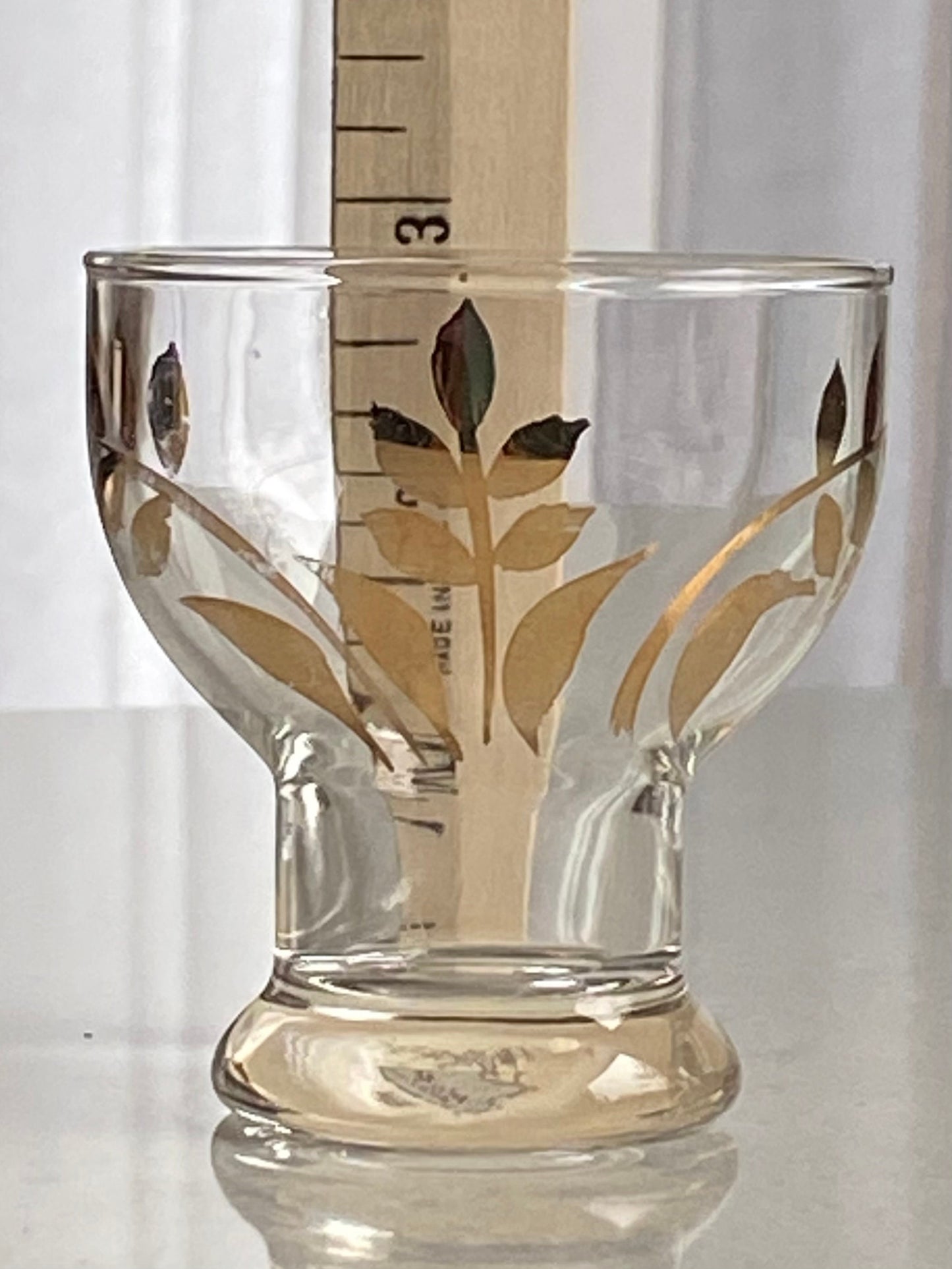 Vintage Cera Glass Gold Wheat Leaf Pitcher and Five (5) Glasses