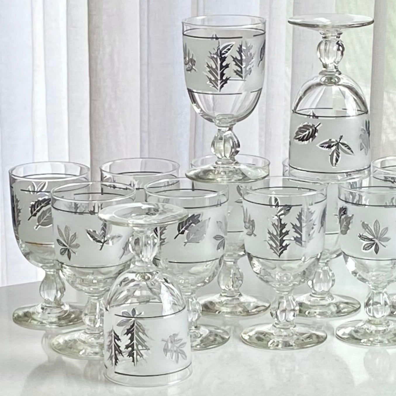 Vintage Libbey Silver Foliage Glasses - Set of 8