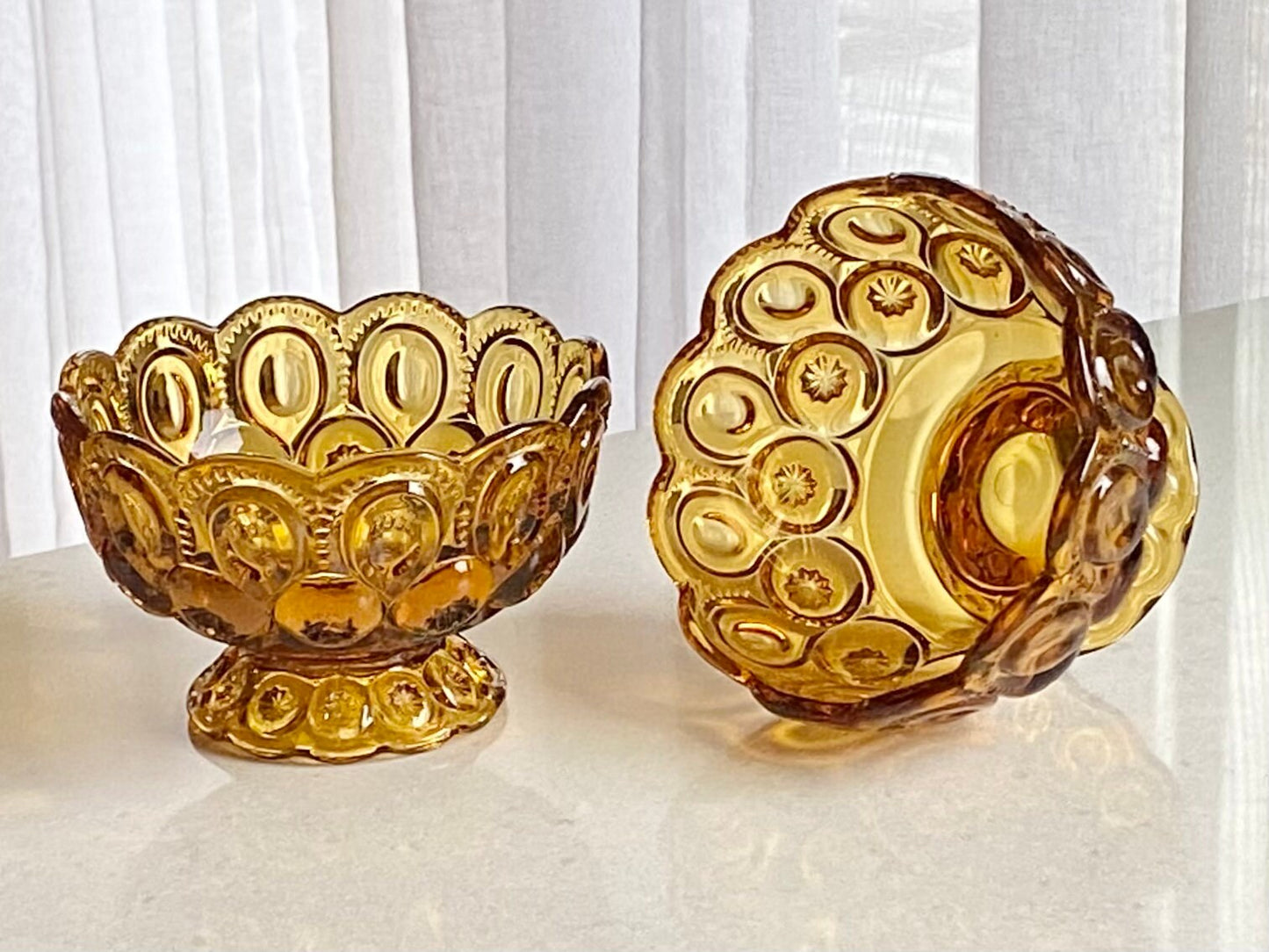 Vintage L.E. Smith Amber Heritage Moon and Stars Bowls - 2 Available