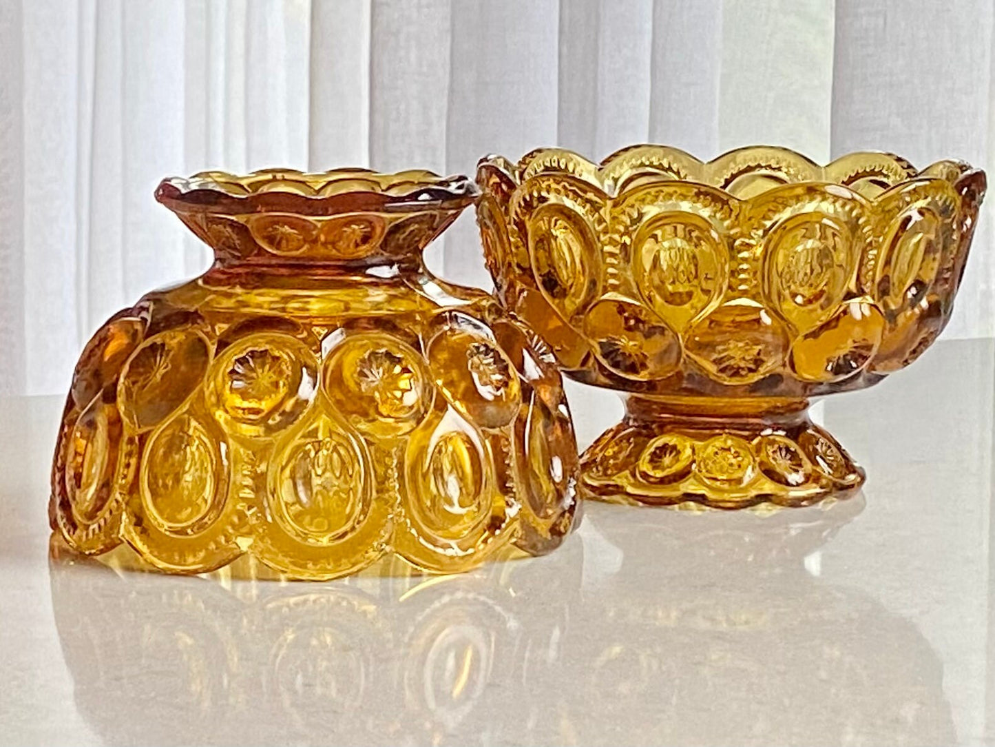 Vintage L.E. Smith Amber Heritage Moon and Stars Bowls - 2 Available