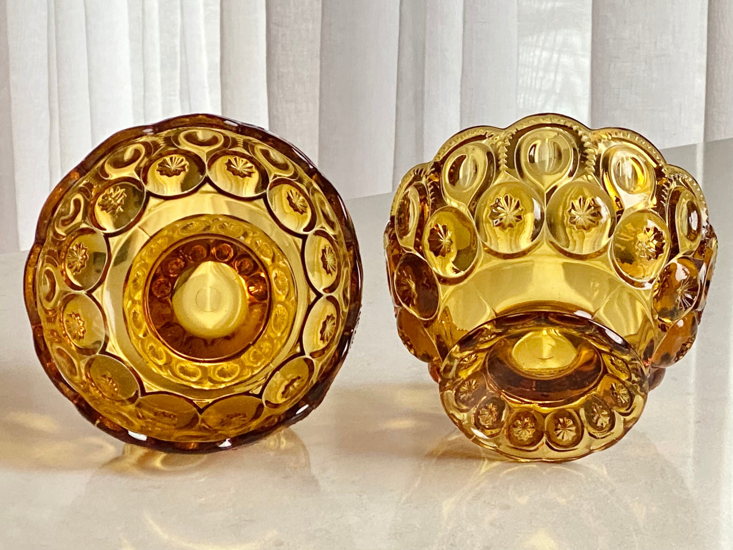 Vintage L.E. Smith Amber Heritage Moon and Stars Bowls - 2 Available