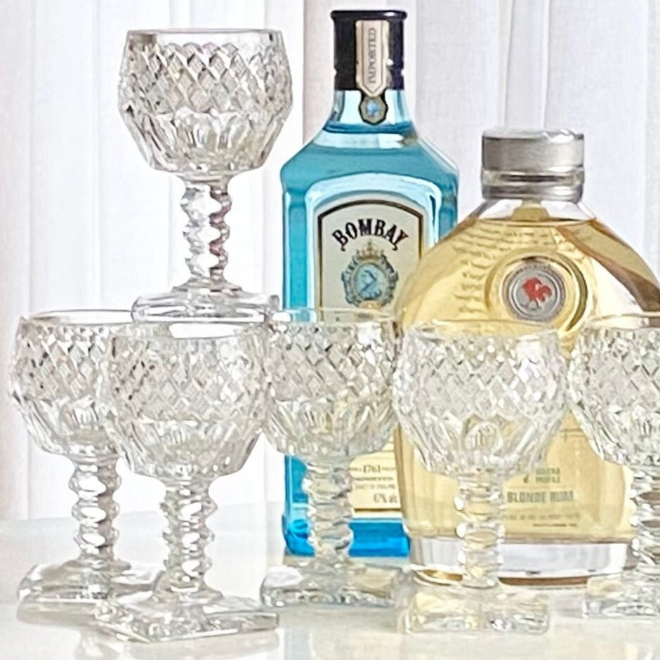 Vintage Westmoreland Glass Waterford diamond pattern stemware for sale by Noble Estates Vintage.