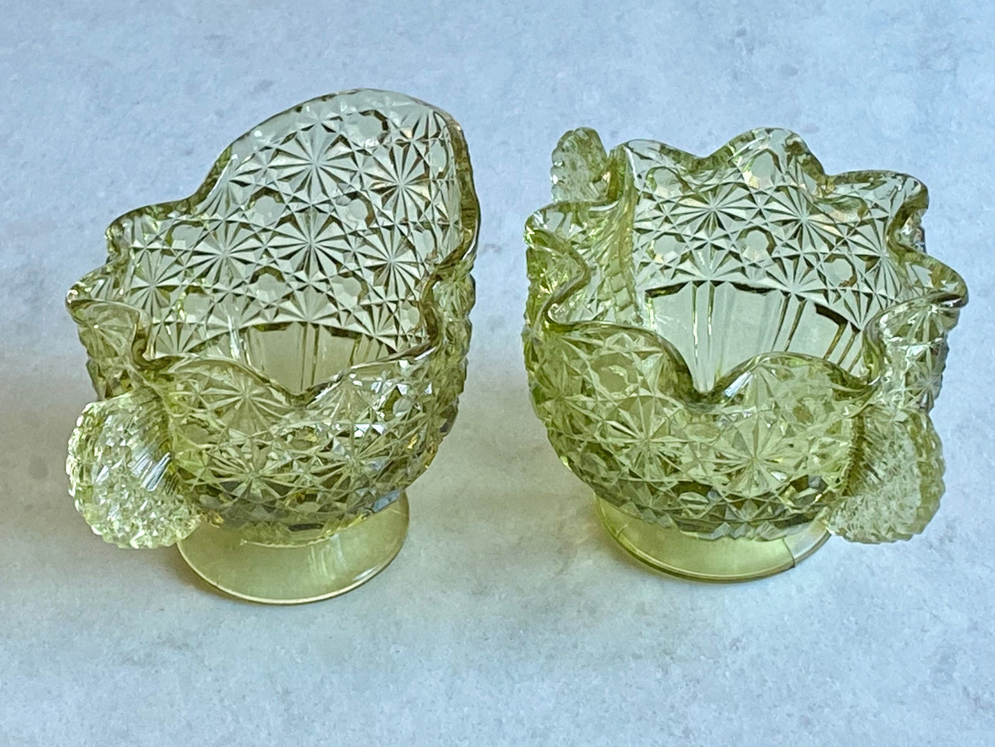 Vintage Fenton Colonial Green Daisy and Button Pattern Sugar and Creamer Set