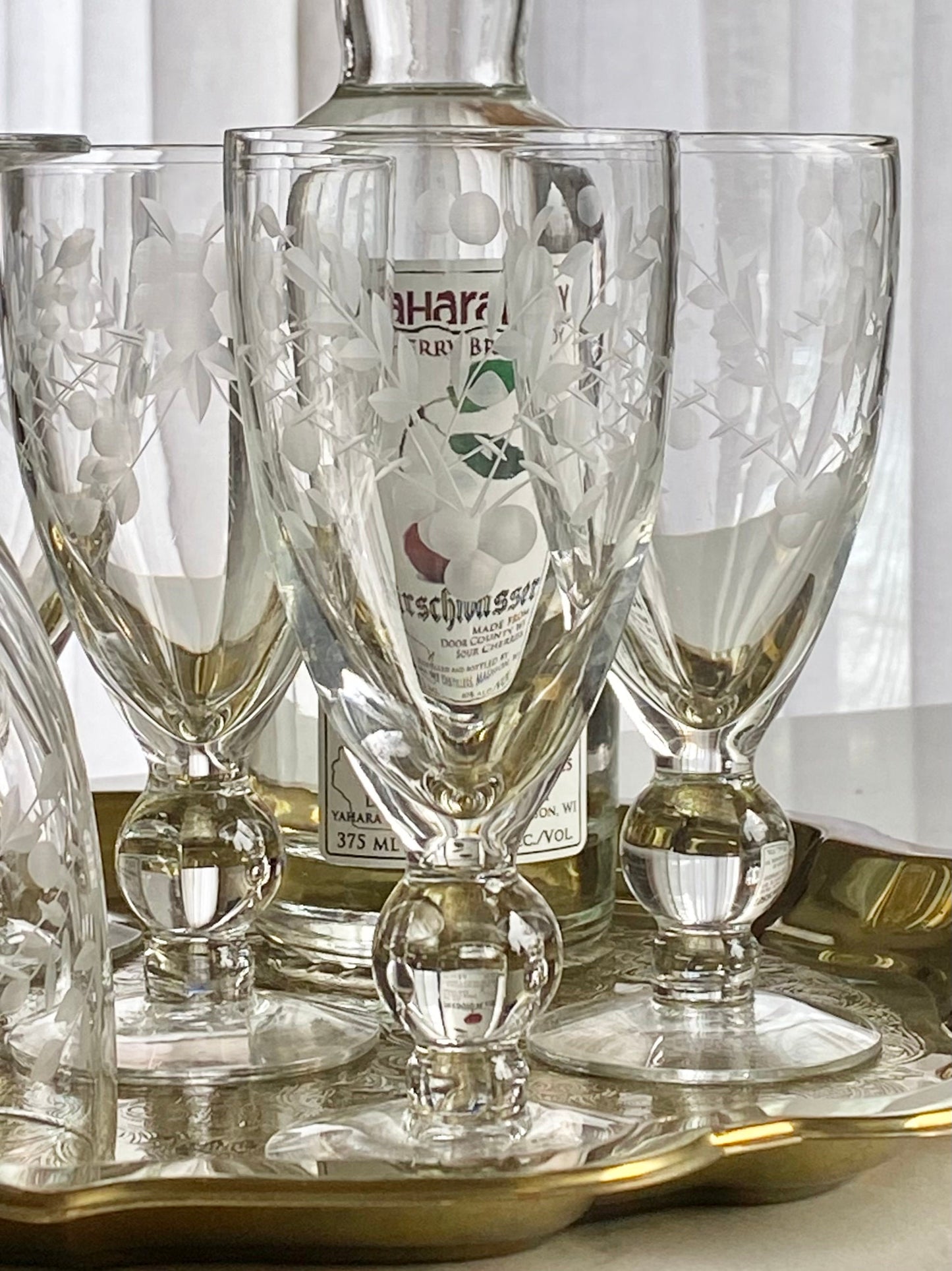 Vintage Etched Ball Stemmed Glasses - Set of 6 (Set #123B)