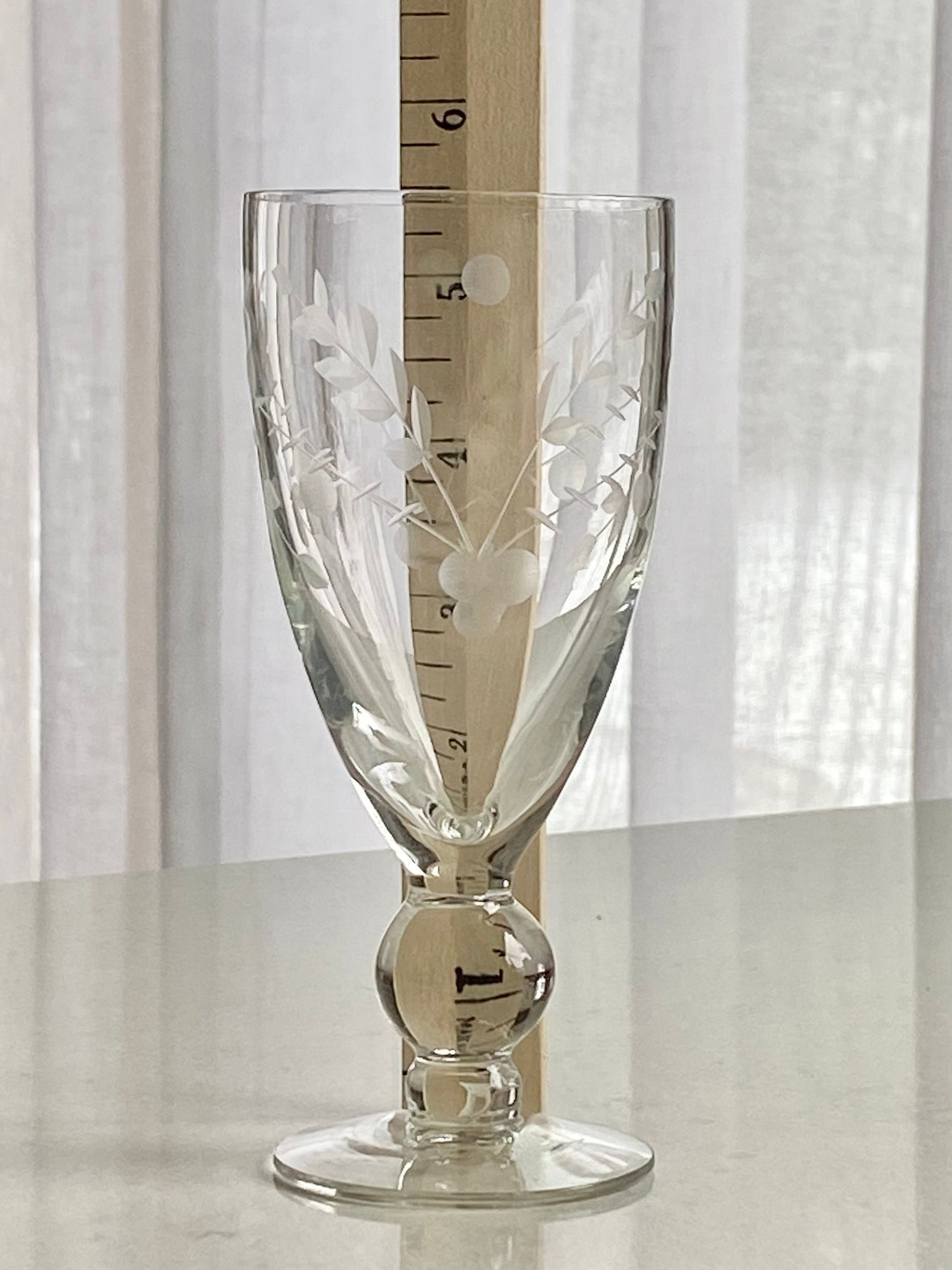 Vintage Etched Ball Stemmed Glasses - Set of 6 (Set #123B)
