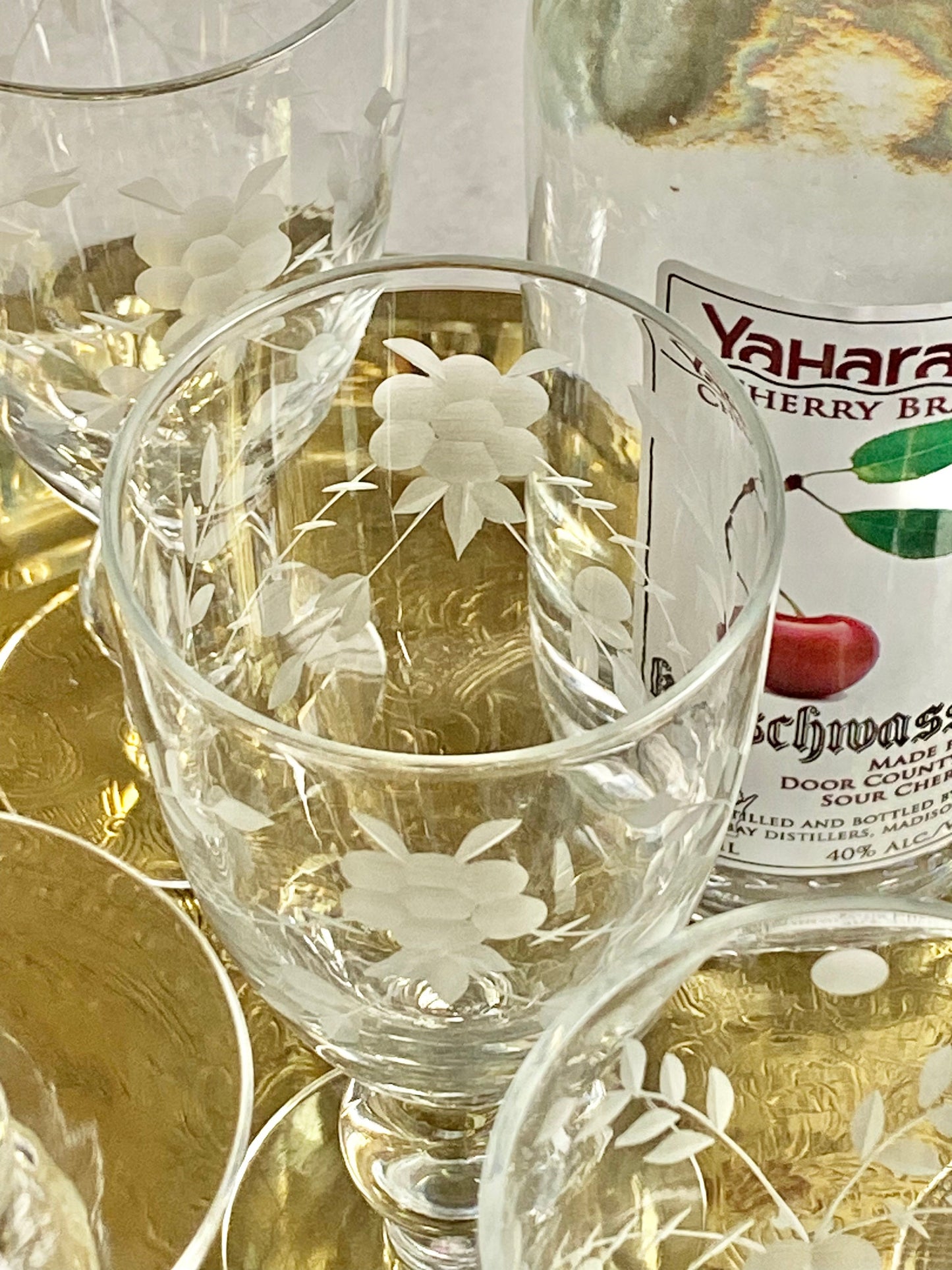 Vintage Etched Ball Stemmed Glasses - Set of 6 (Set #123B)