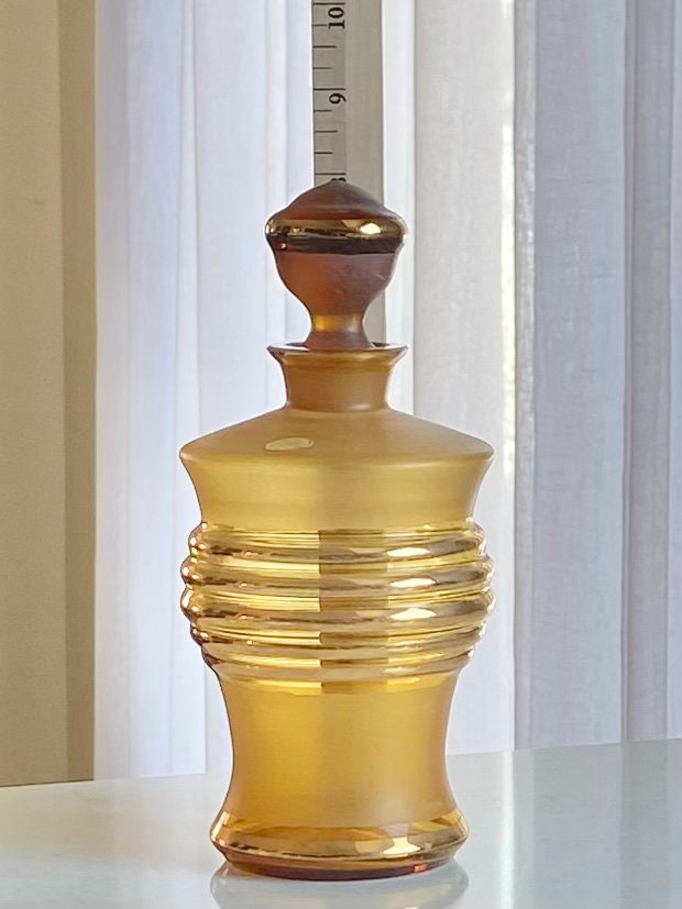 Vintage Amber Decanter and Five (5) Glasses