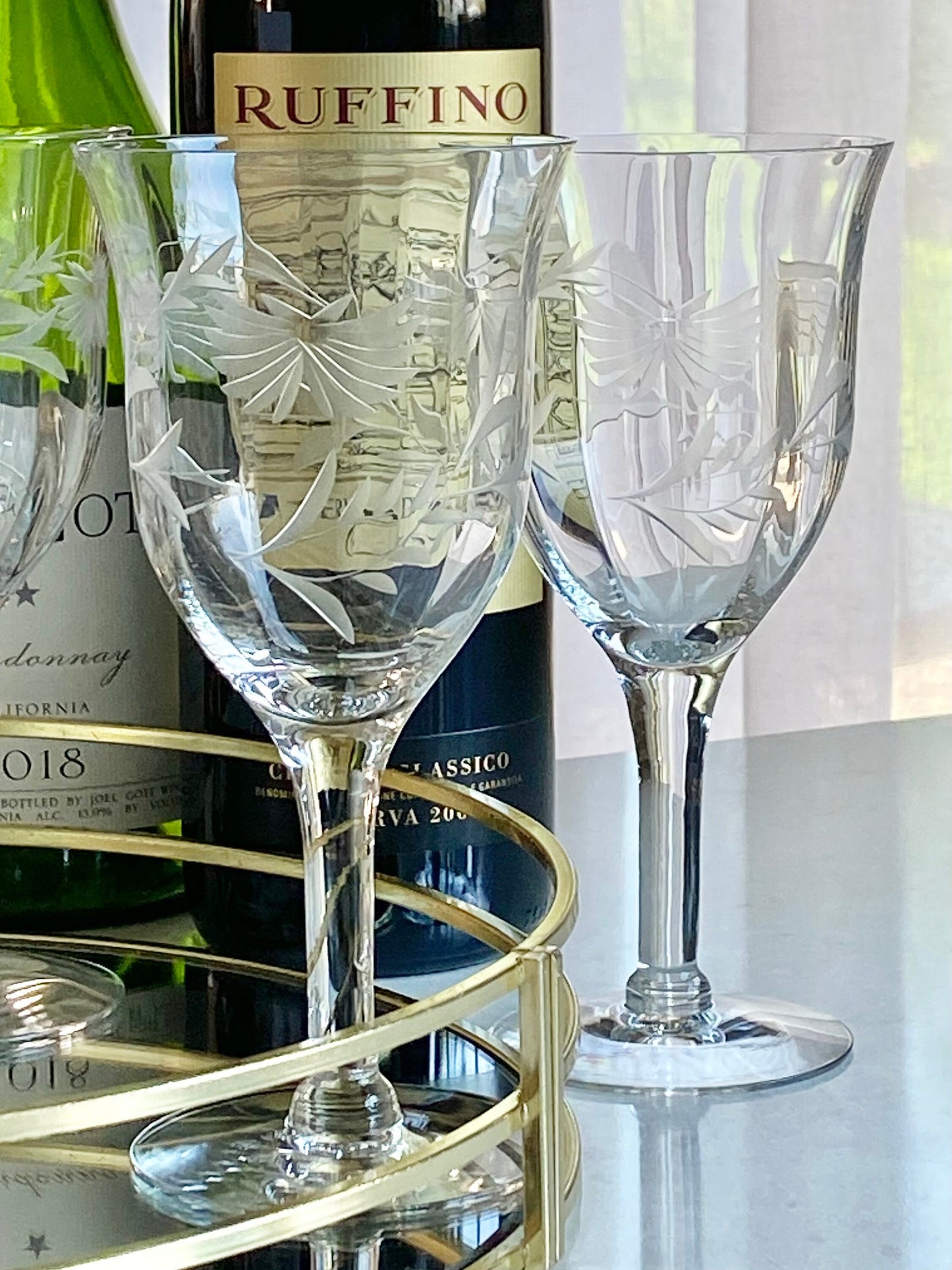 Vintage Etched Optic Panel Glasses - Set of 6