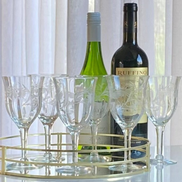 Vintage Etched Optic Panel Glasses - Set of 6