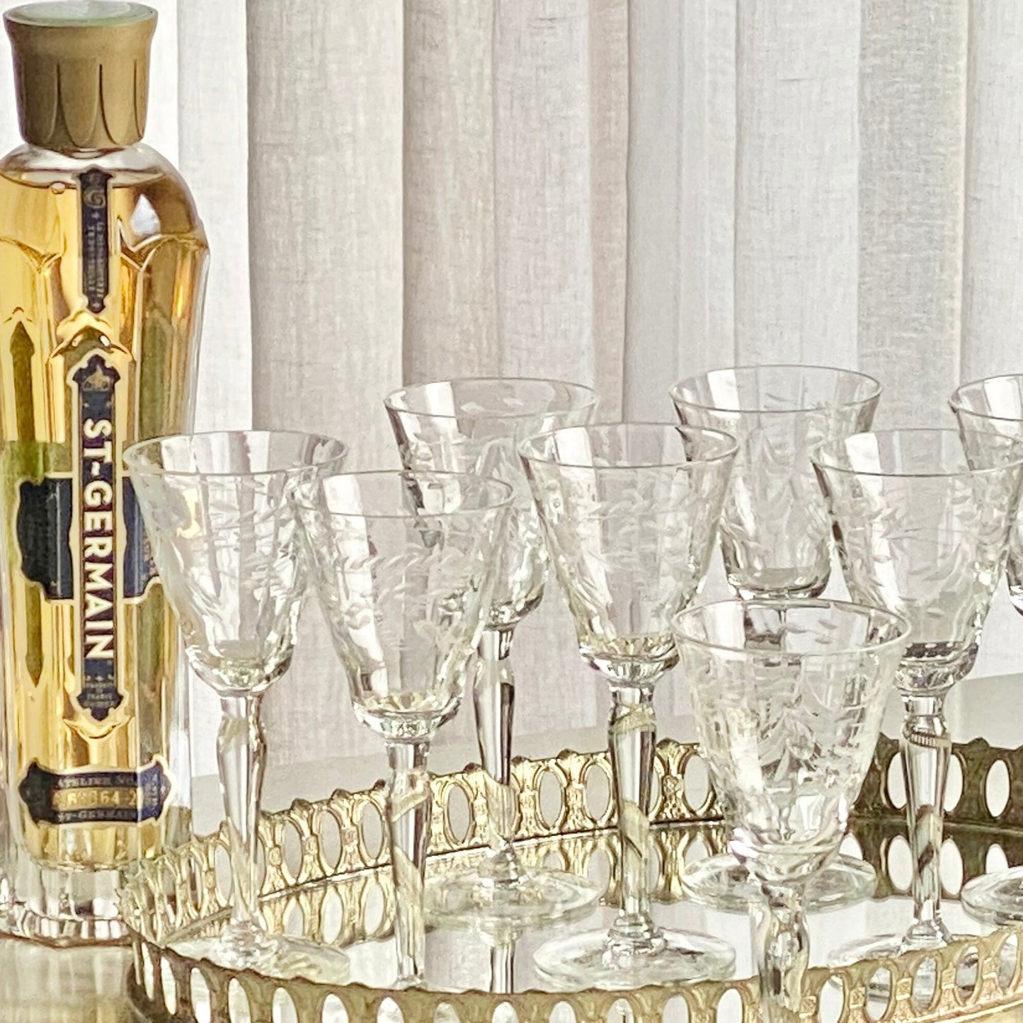 Vintage Etched Optic Panel Glasses - Set of 8 (Set #852D)