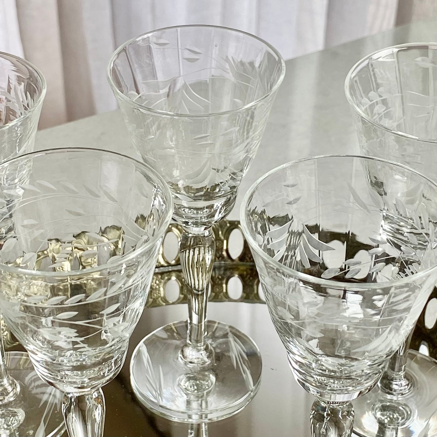 Vintage Etched Optic Panel Glasses - Set of 8 (Set #852D)
