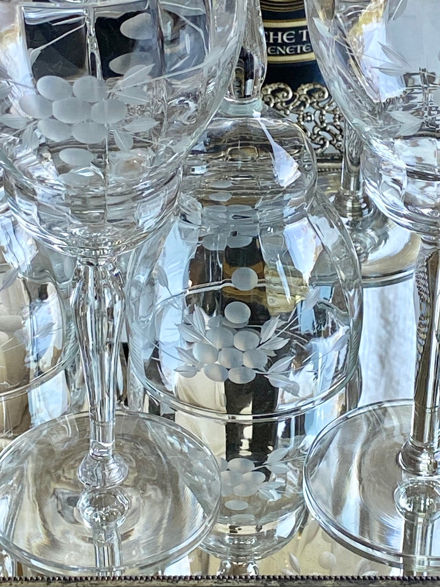 Vintage Weston Glass Etched Optic Panel Goblets - Set of 12