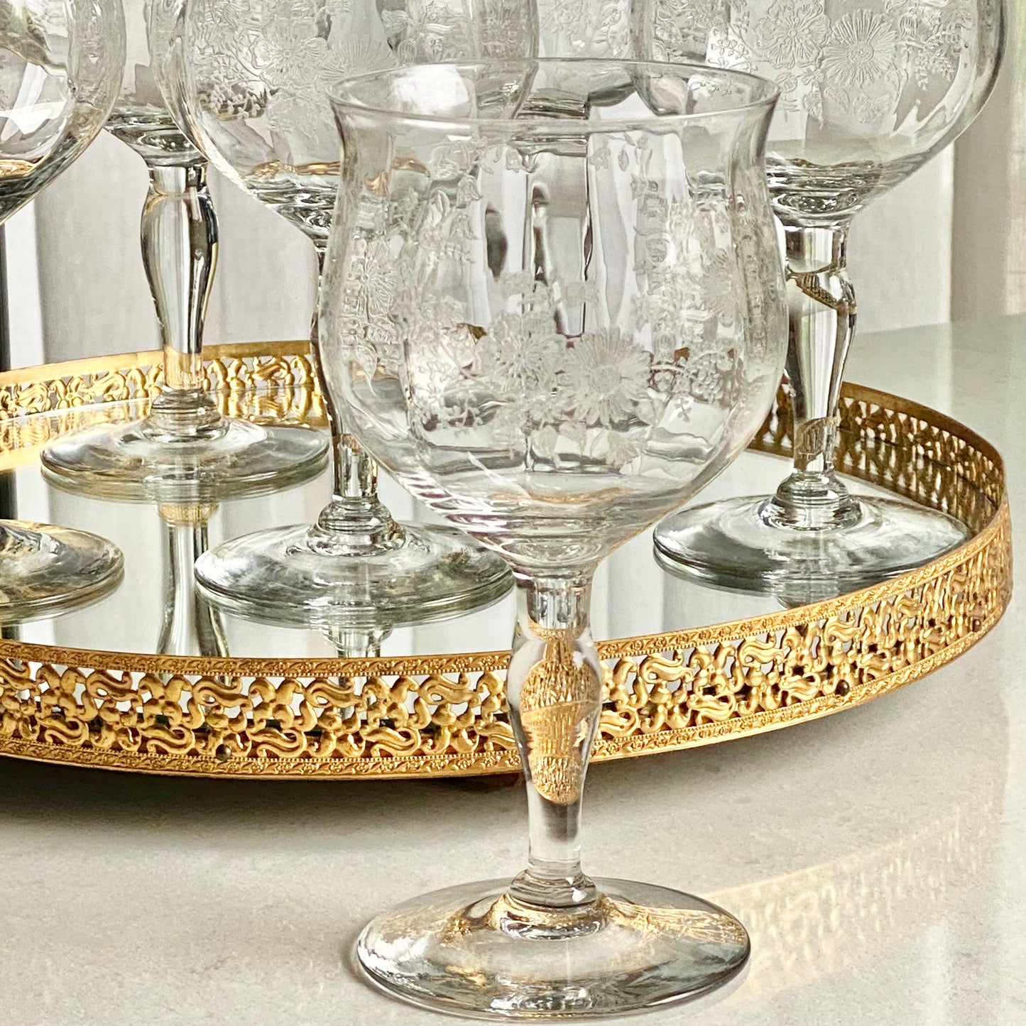 Vintage Etched Optic Panel Glasses - Set of 6 (Set #623K)