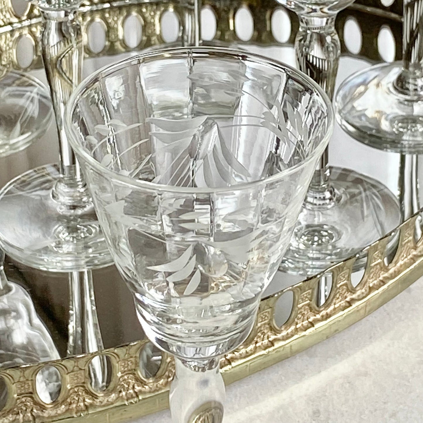 Vintage Etched Optic Panel Glasses - Set of 8 (Set #852D)