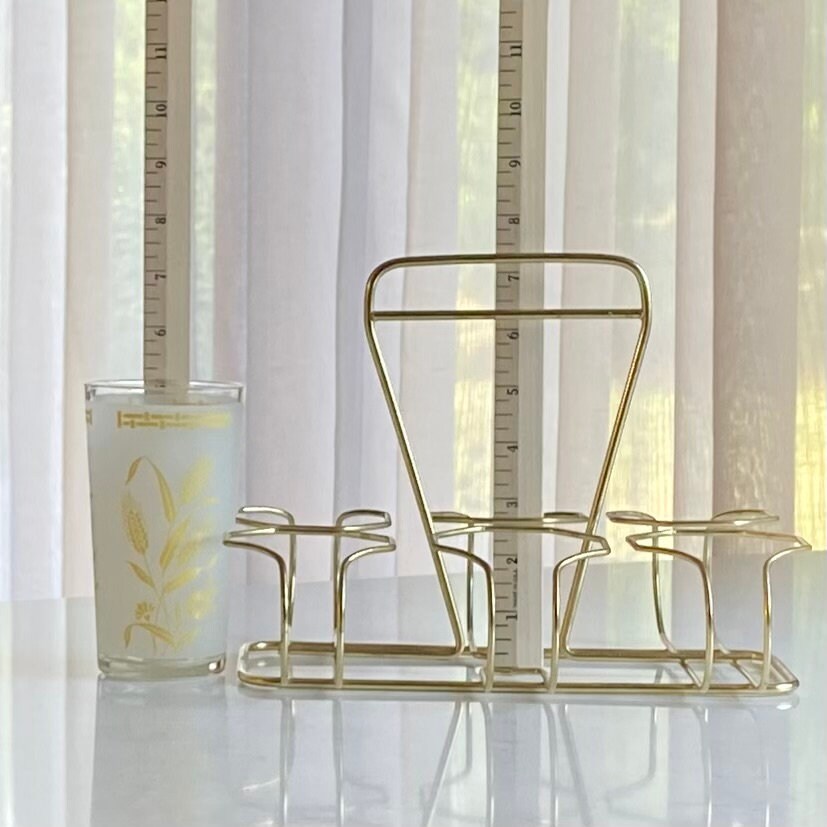 Vintage Golden Wheat Set of 6 Frosted Glasses with Carrier Caddy
