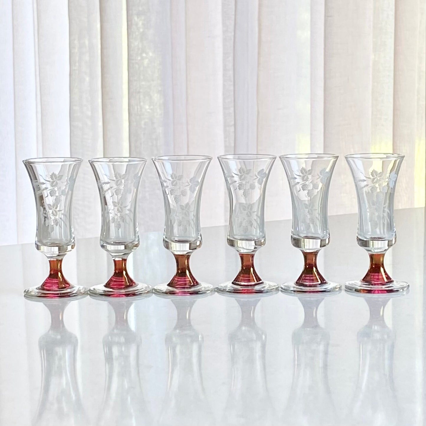 Vintage Etched Cordial / Tasting Glasses - Set of 6