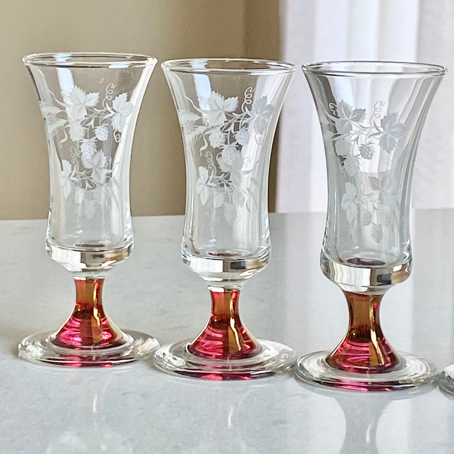 Vintage Etched Cordial / Tasting Glasses - Set of 6