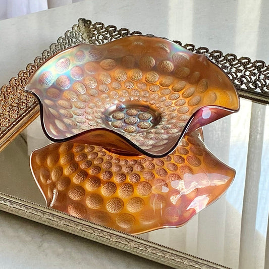 Vintage Fenton Matte Finish Amethyst Carnival Glass  Coin Dot Bowl