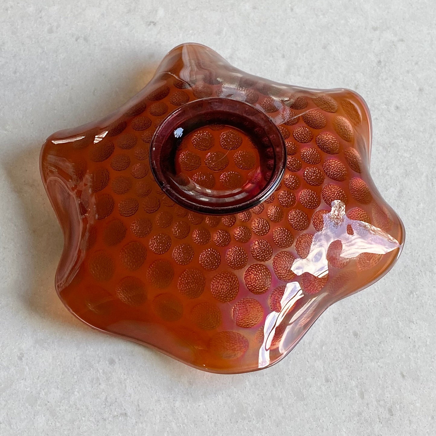 Vintage Fenton Matte Finish Amethyst Carnival Glass Coin Dot Bowl
