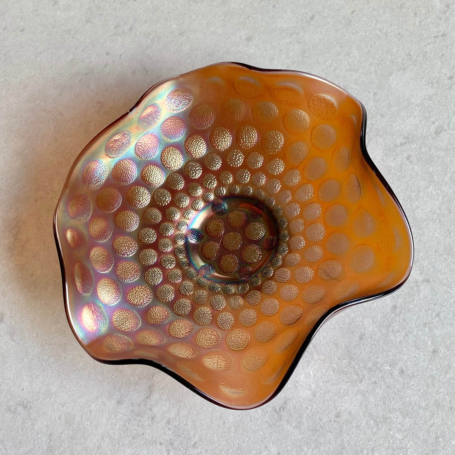 Vintage Fenton Matte Finish Amethyst Carnival Glass Coin Dot Bowl