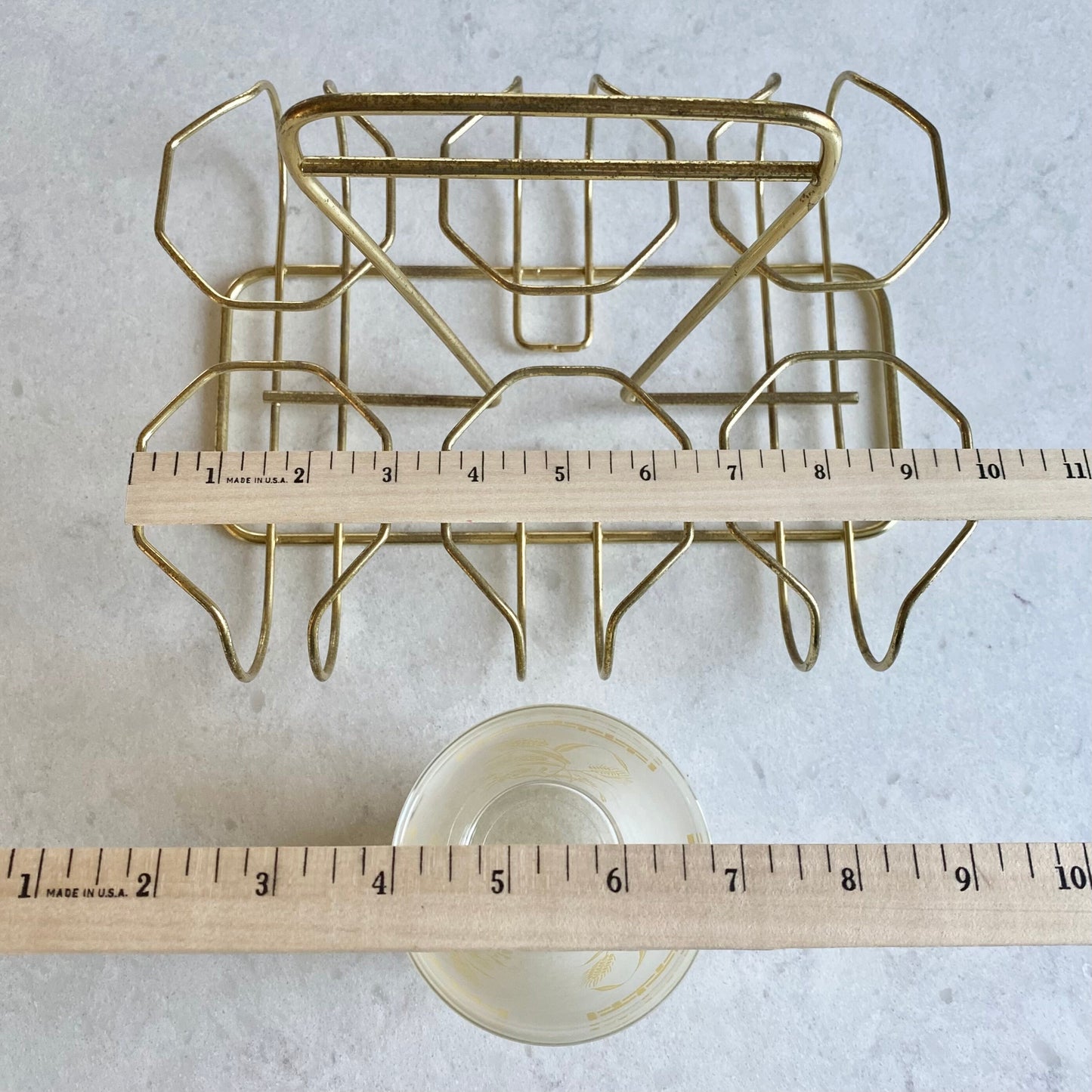Vintage Golden Wheat Set of 6 Frosted Glasses with Carrier Caddy