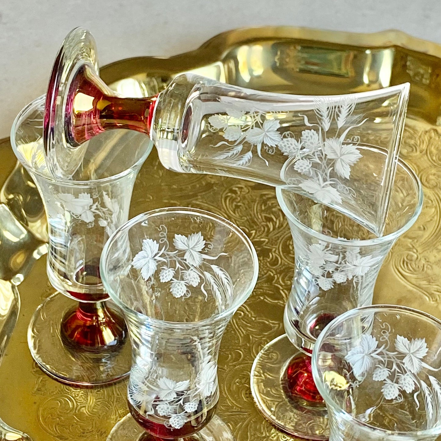 Vintage Etched Cordial / Tasting Glasses - Set of 6
