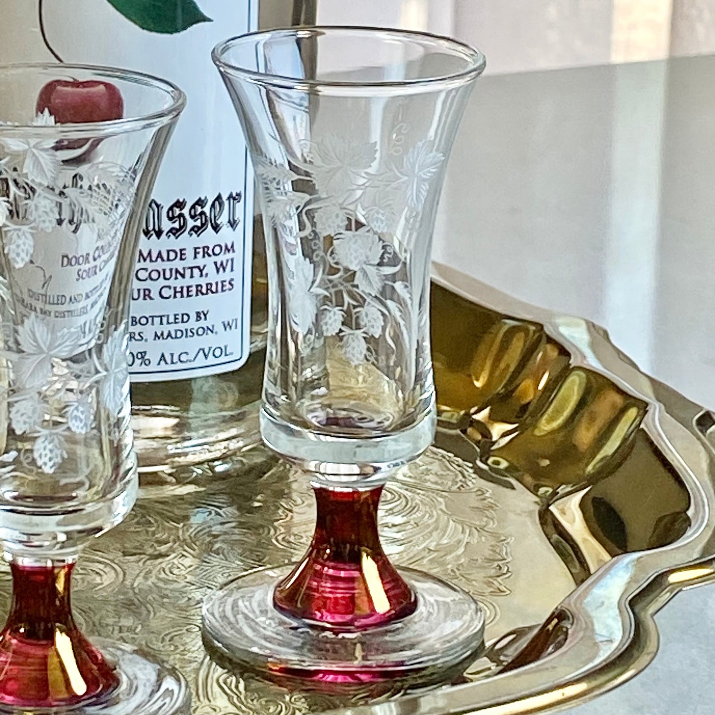 Vintage Etched Cordial / Tasting Glasses - Set of 6
