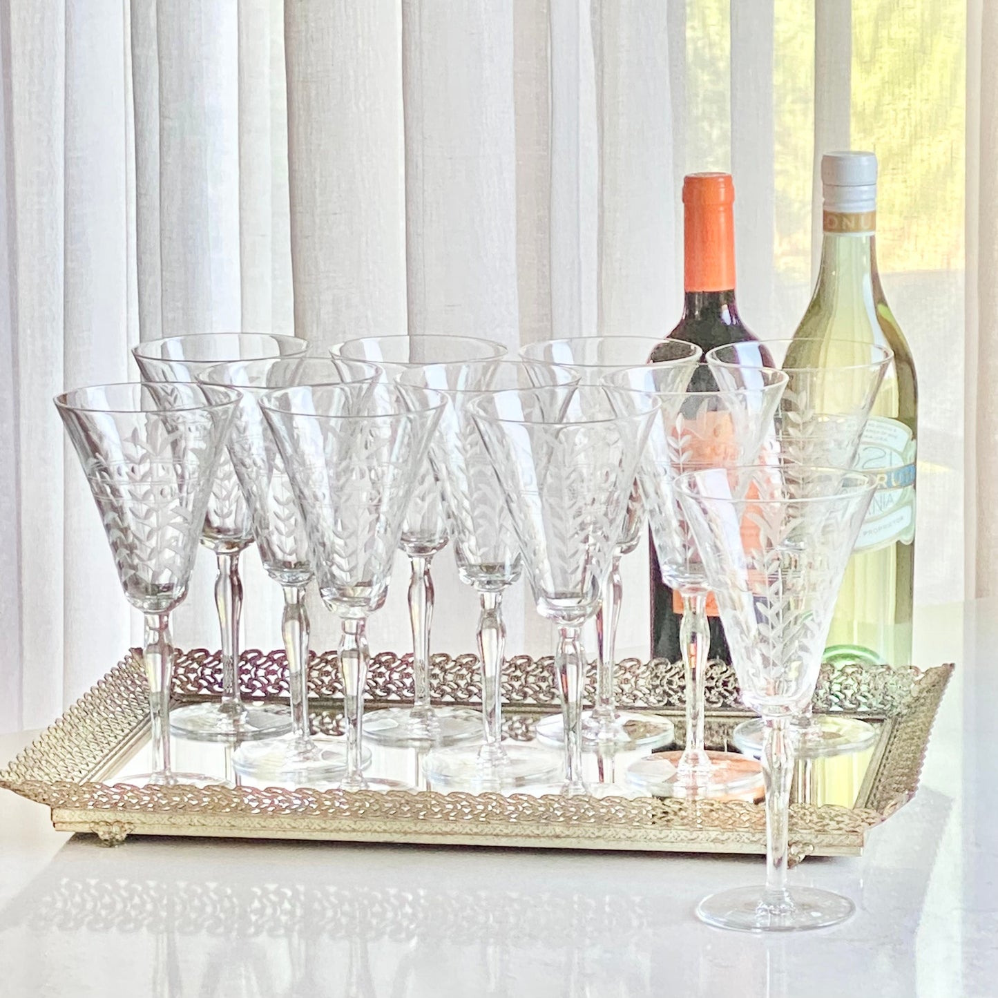 Vintage Etched Glasses - Set of 10 (Set #723)
