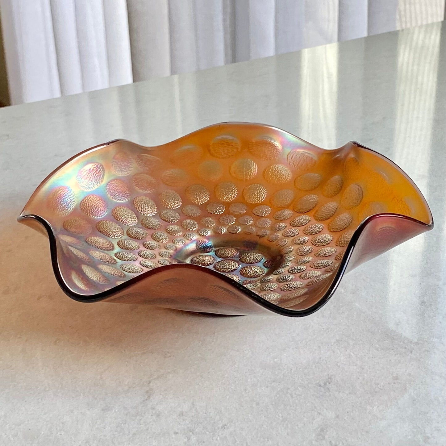 Vintage Fenton Matte Finish Amethyst Carnival Glass Coin Dot Bowl