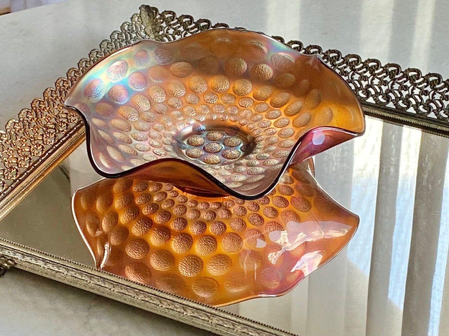 Vintage Fenton Matte Finish Amethyst Carnival Glass Coin Dot Bowl