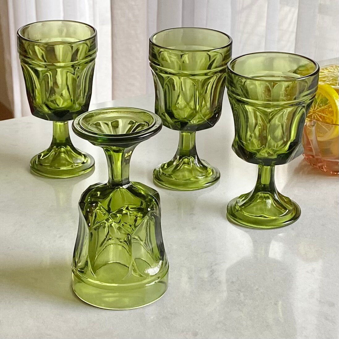Vintage Anchor Hocking Green Fairfield Glasses - Set of 4