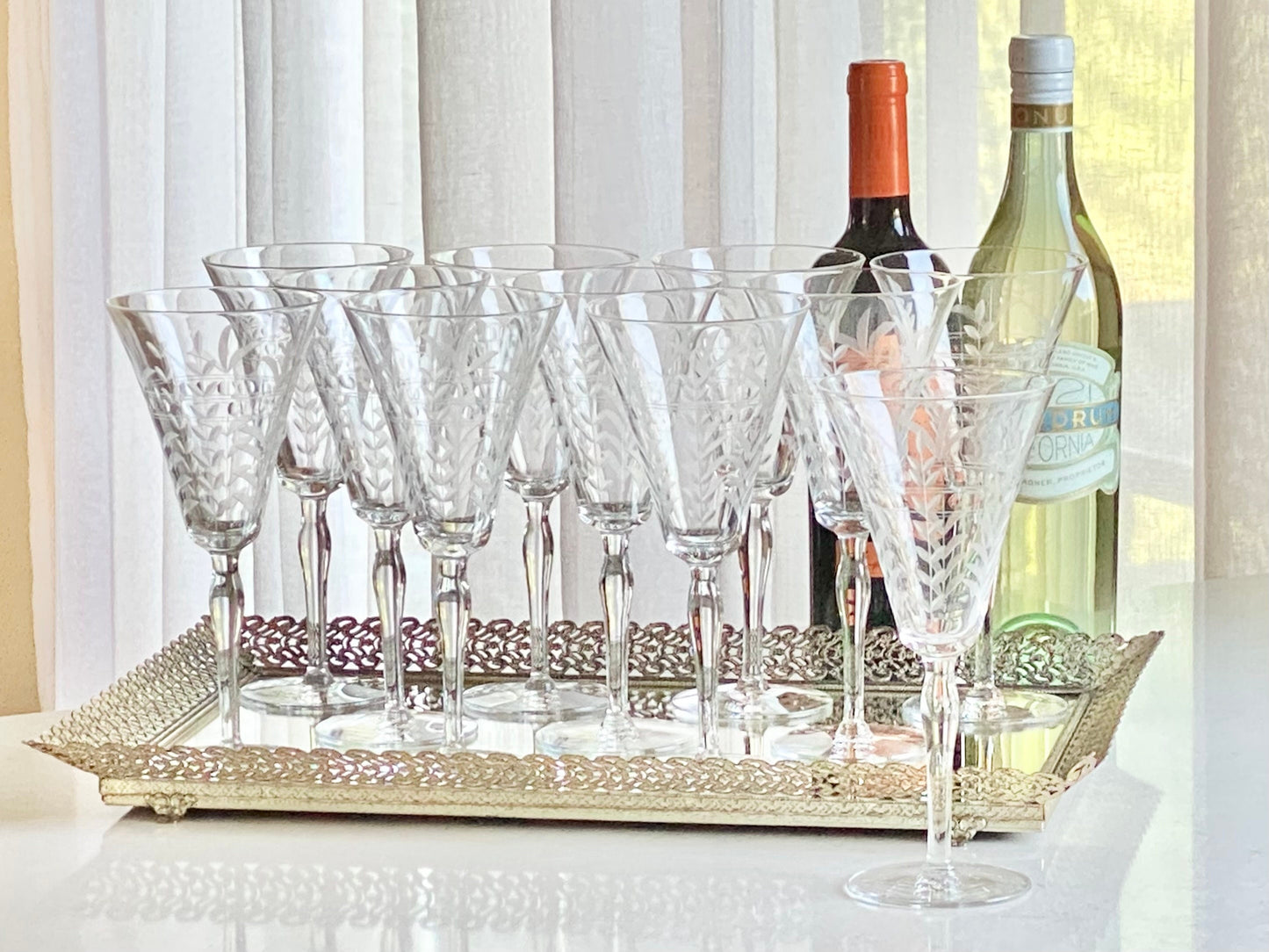 Vintage Etched Glasses - Set of 10 (Set #723)