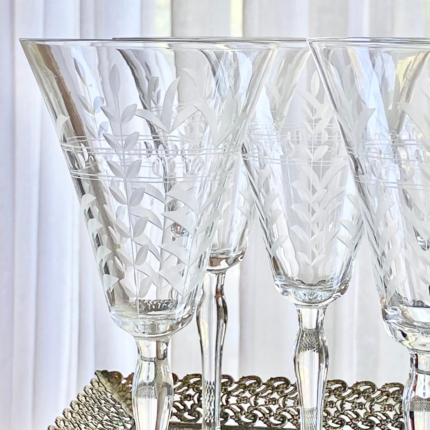 Vintage Etched Glasses - Set of 10 (Set #723)