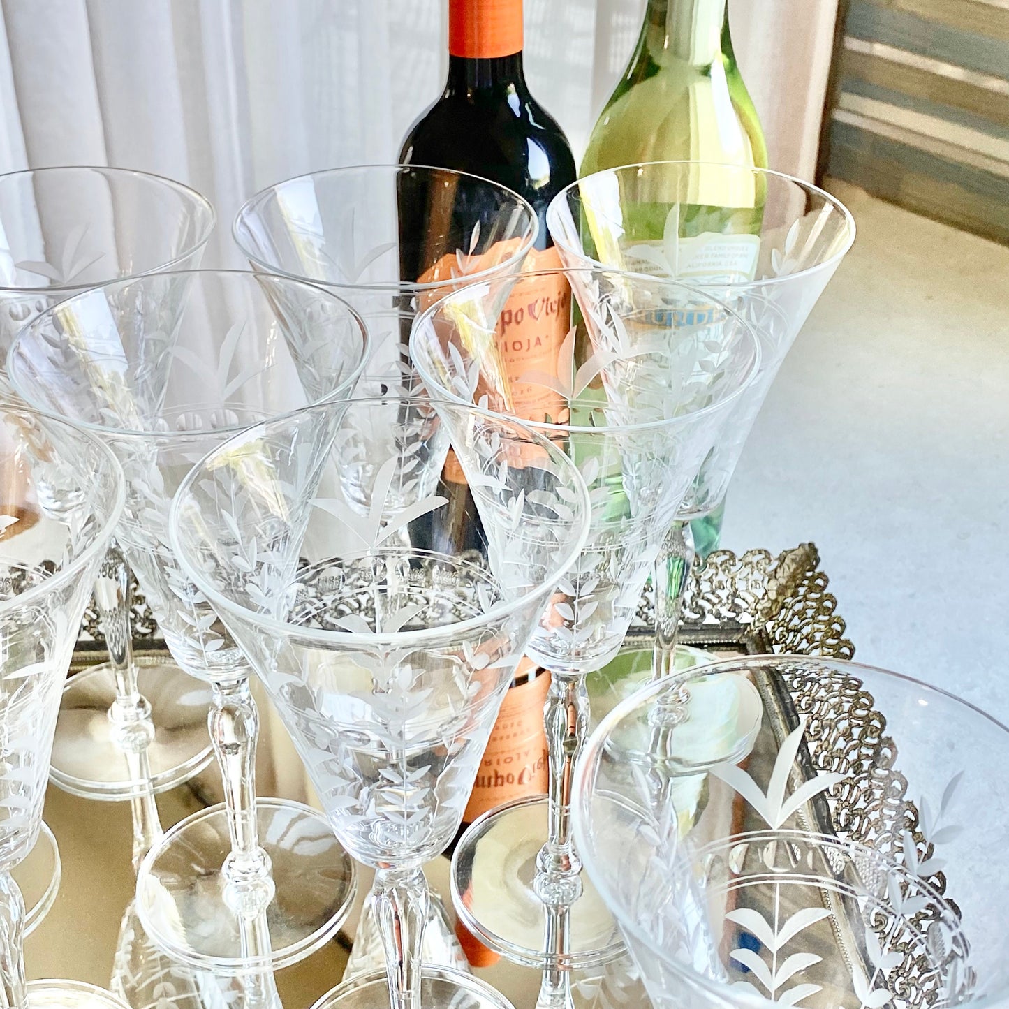 Vintage Etched Glasses - Set of 10 (Set #723)