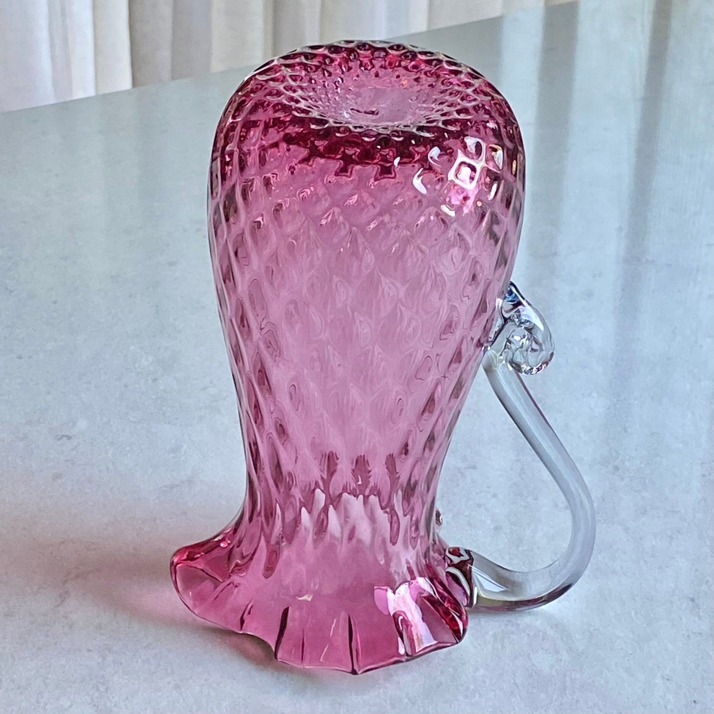 Vintage Cranberry Diamond Optic Hand Blown Pitcher