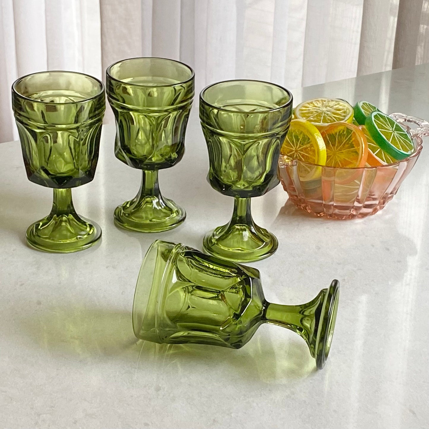Vintage Anchor Hocking Green Fairfield Glasses - Set of 4